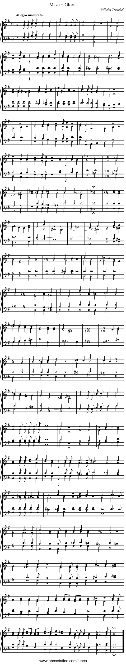 Msza – Gloria - staff notation