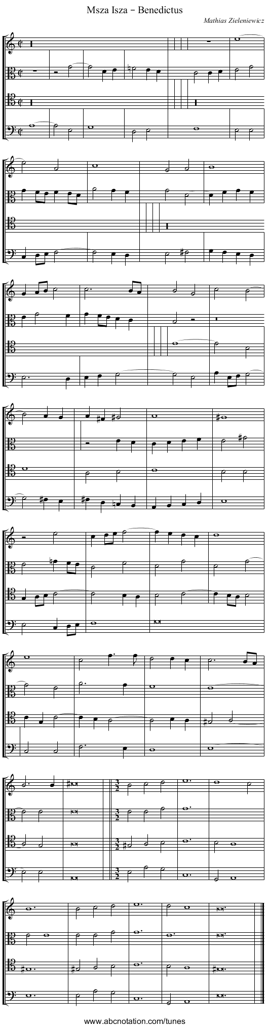 Msza Isza – Benedictus - staff notation