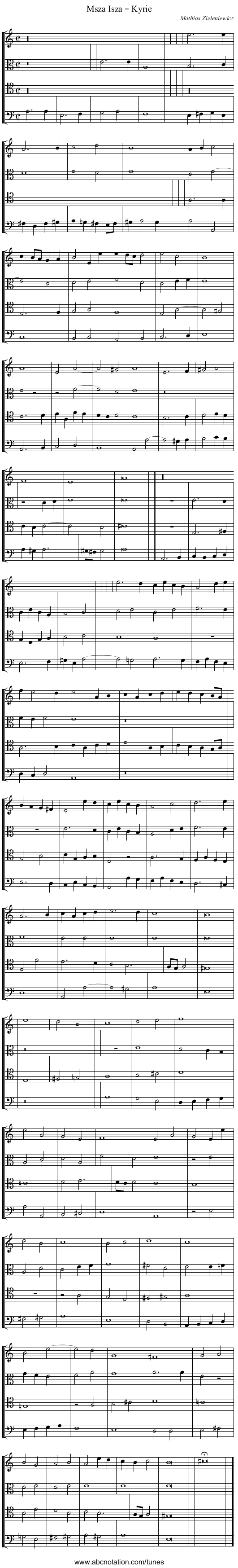 Msza Isza – Kyrie - staff notation