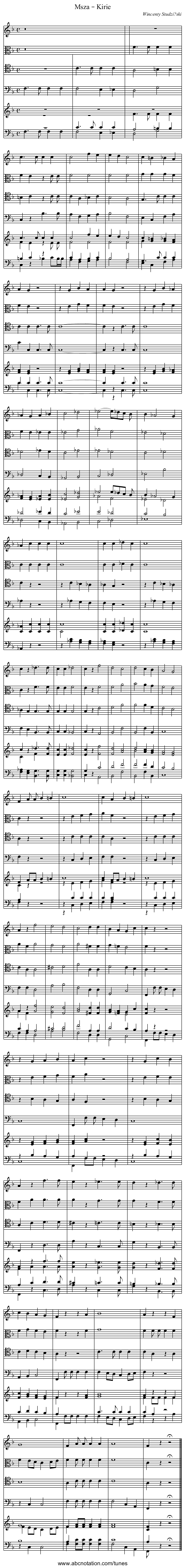Msza – Kirie - staff notation