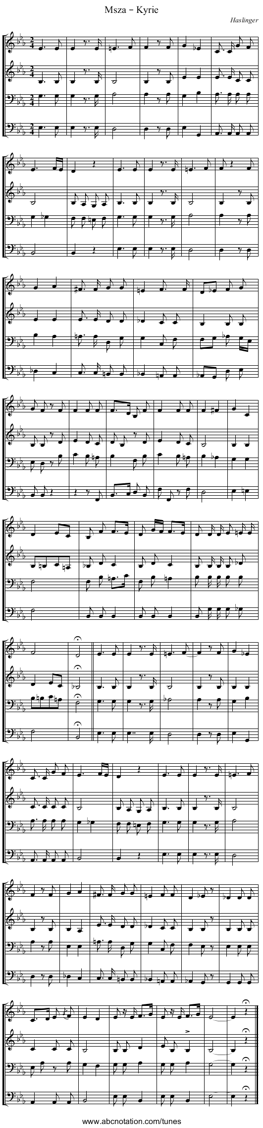 Msza – Kyrie - staff notation