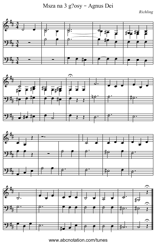 Msza na 3 g?osy – Agnus Dei - staff notation