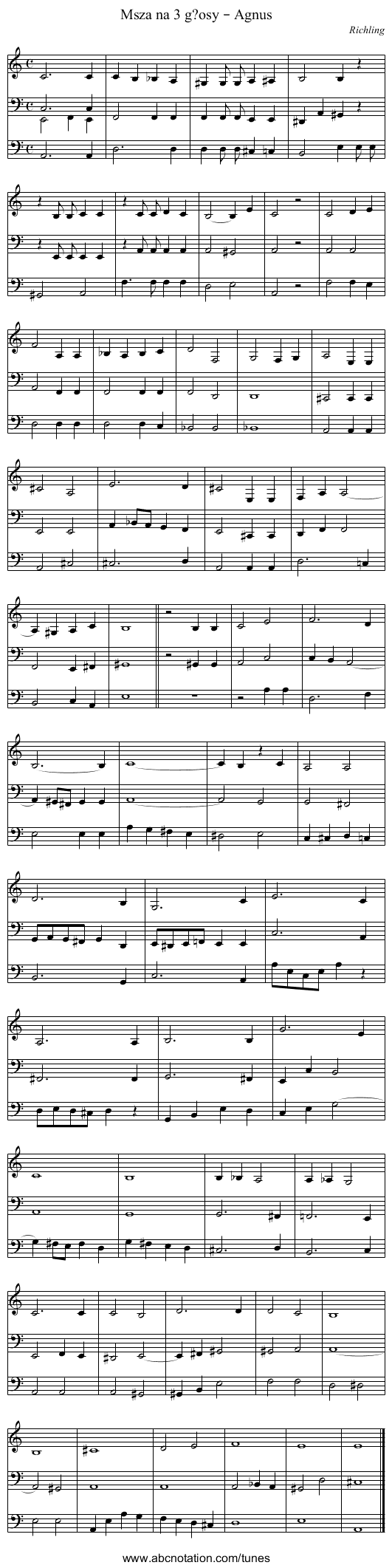 Msza na 3 g?osy – Agnus - staff notation