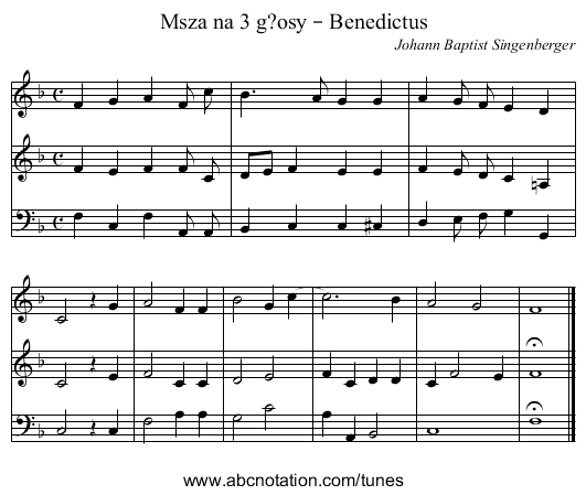 Msza na 3 g?osy – Benedictus - staff notation