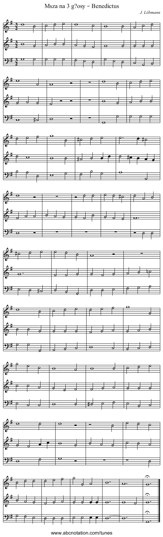 Msza na 3 g?osy – Benedictus - staff notation