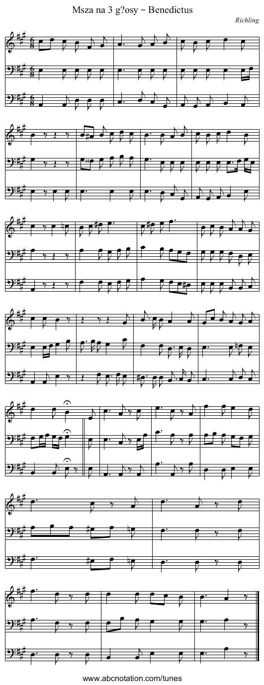 Msza na 3 g?osy – Benedictus - staff notation
