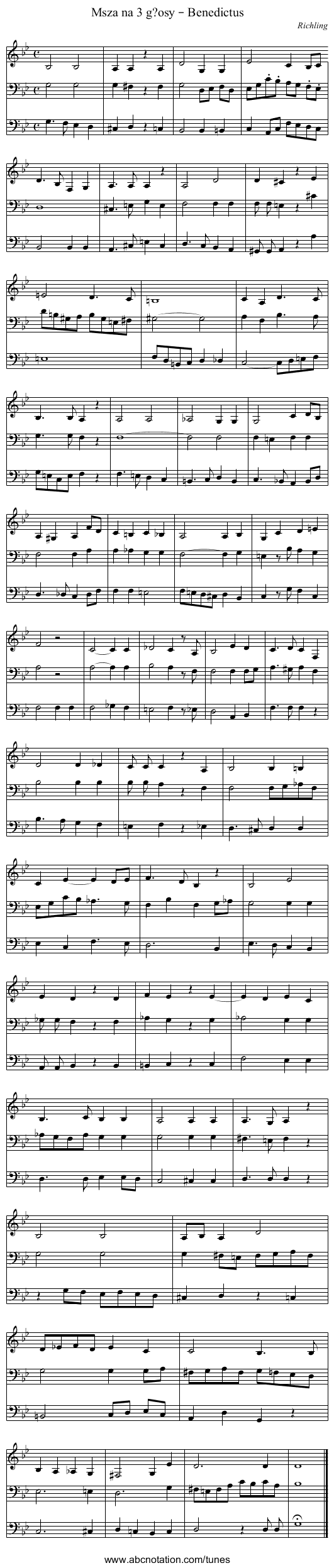 Msza na 3 g?osy – Benedictus - staff notation