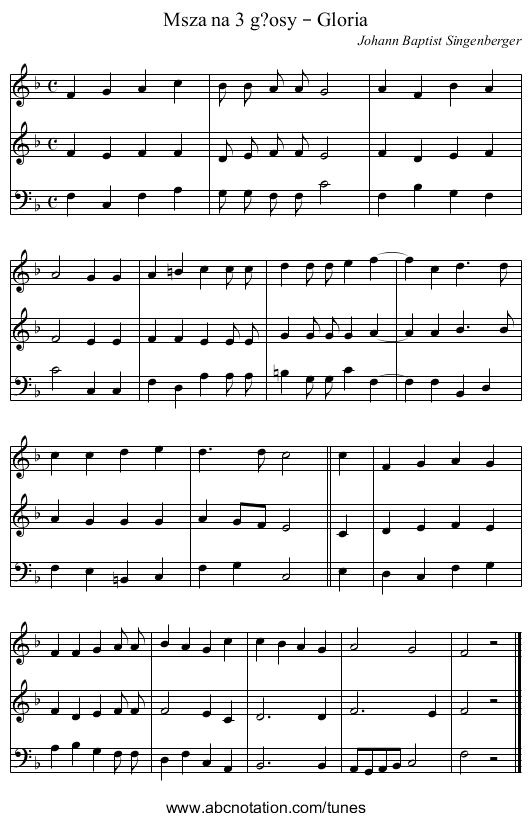 Msza na 3 g?osy – Gloria - staff notation