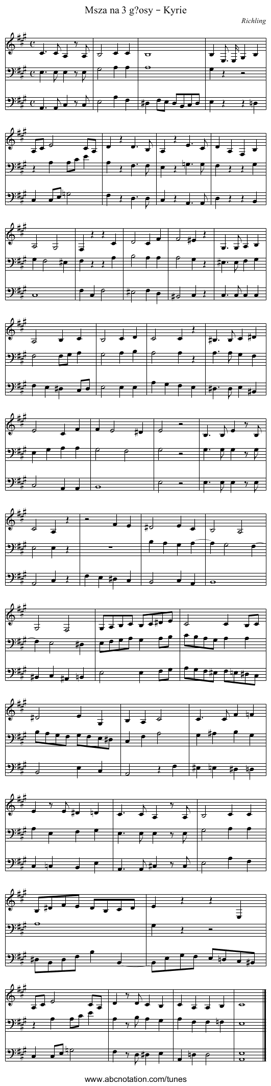 Msza na 3 g?osy – Kyrie - staff notation