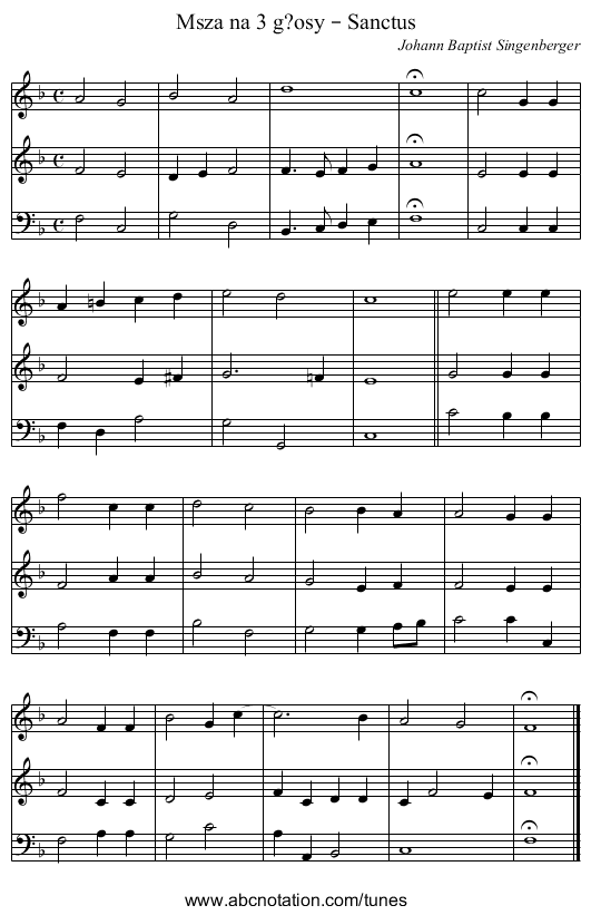 Msza na 3 g?osy – Sanctus - staff notation