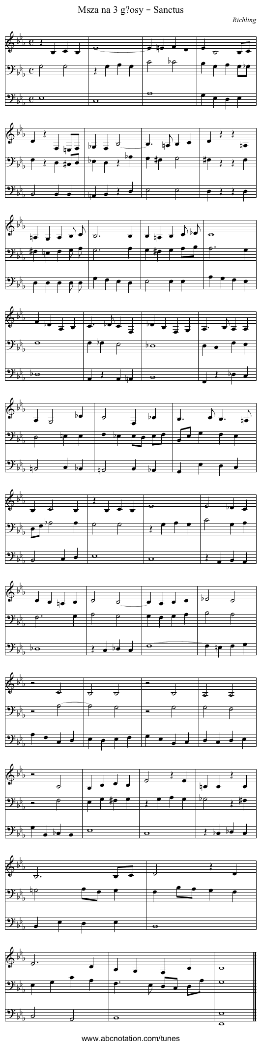 Msza na 3 g?osy – Sanctus - staff notation