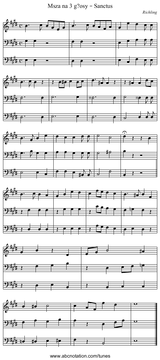 Msza na 3 g?osy – Sanctus - staff notation