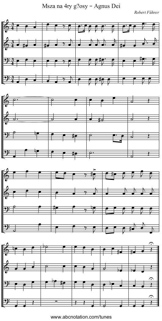 Msza na 4ry g?osy – Agnus Dei - staff notation