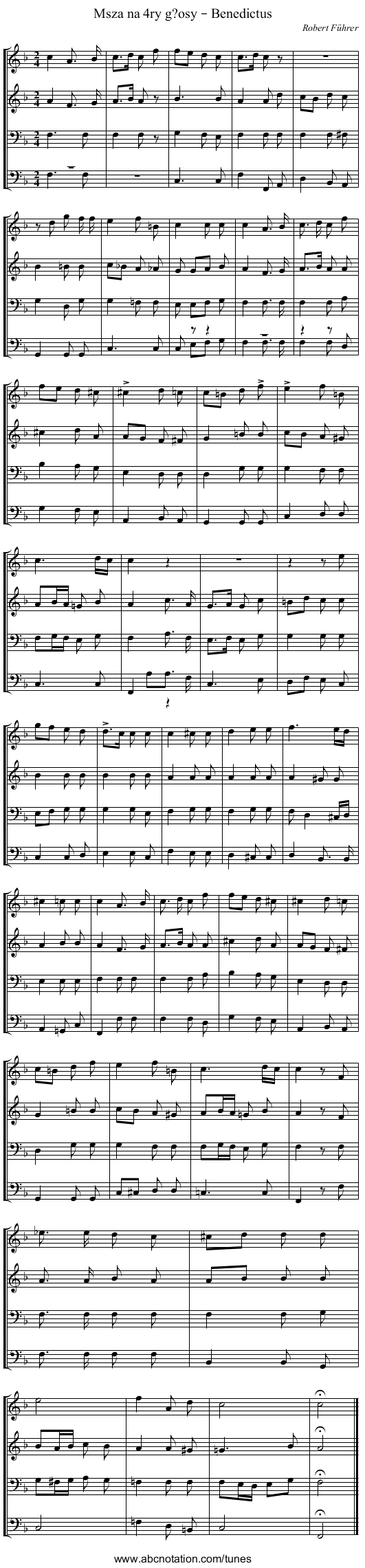 Msza na 4ry g?osy – Benedictus - staff notation