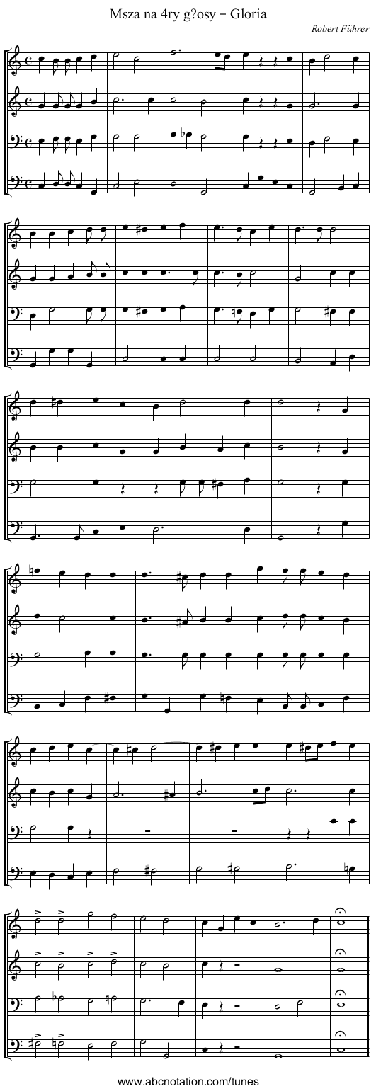 Msza na 4ry g?osy – Gloria - staff notation
