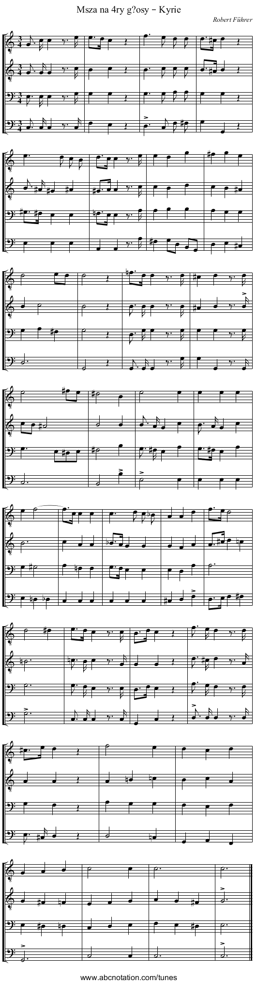 Msza na 4ry g?osy – Kyrie - staff notation