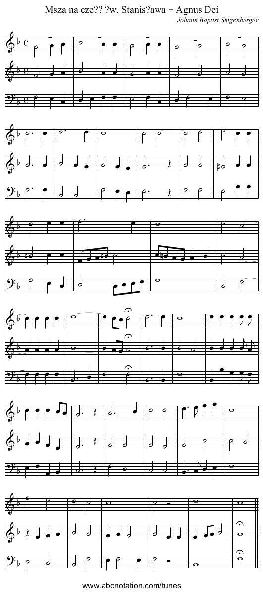 Msza na cze?? ?w. Stanis?awa – Agnus Dei - staff notation