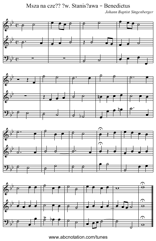Msza na cze?? ?w. Stanis?awa – Benedictus - staff notation
