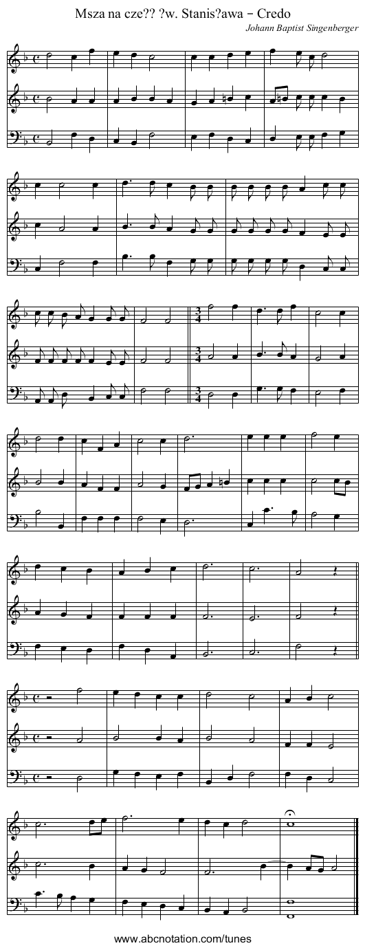Msza na cze?? ?w. Stanis?awa – Credo - staff notation