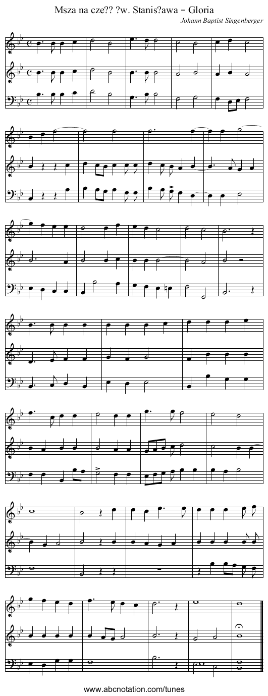 Msza na cze?? ?w. Stanis?awa – Gloria - staff notation