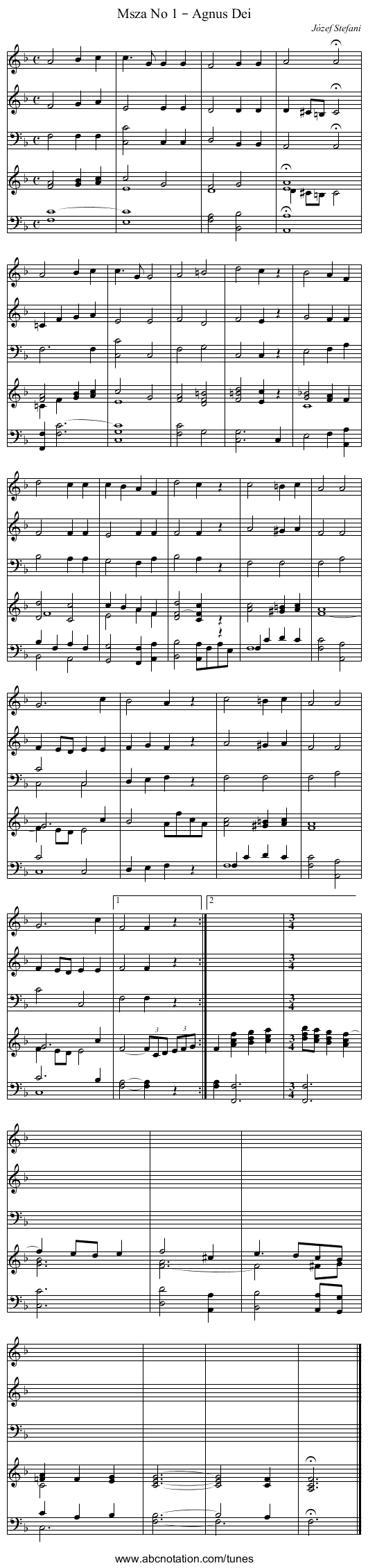Msza No 1 – Agnus Dei - staff notation