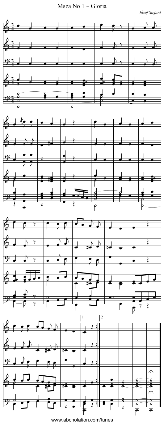 Msza No 1 – Gloria - staff notation