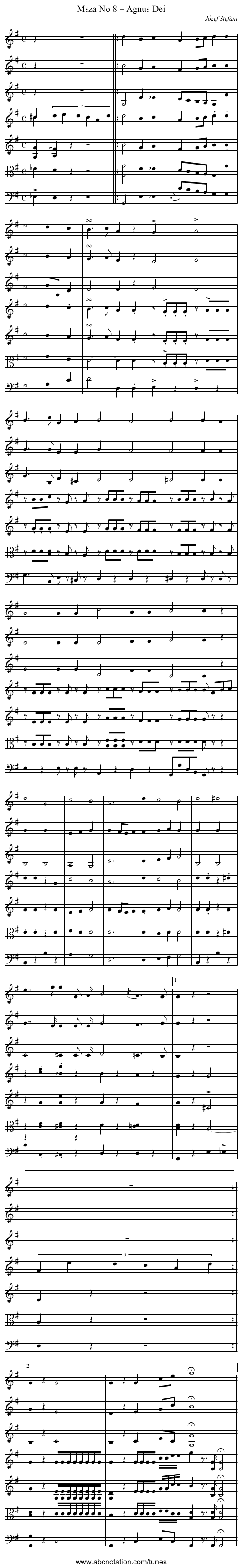 Msza No 8 – Agnus Dei - staff notation