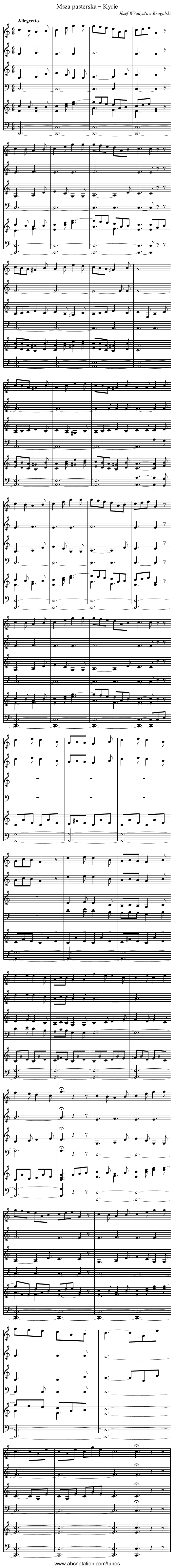 Msza pasterska – Kyrie - staff notation