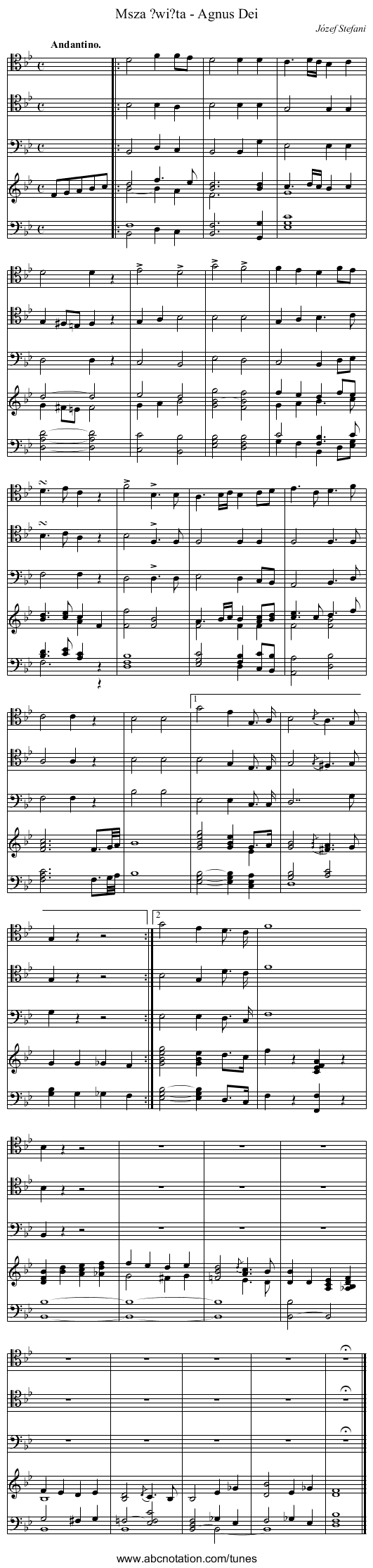 Msza ?wi?ta - Agnus Dei - staff notation