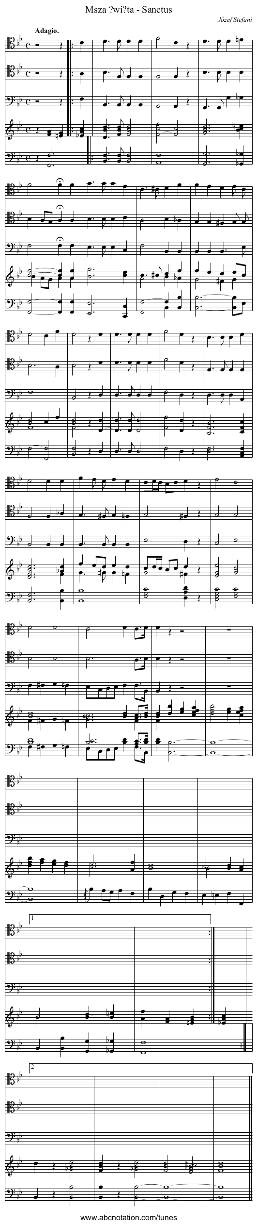 Msza ?wi?ta - Sanctus - staff notation