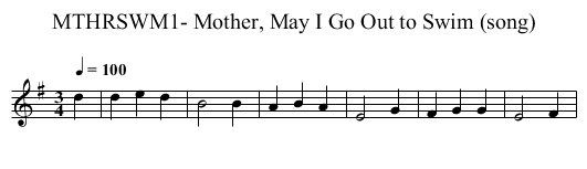 MTHRSWM1- Mother, May I Go Out to Swim (song) - staff notation