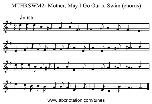MTHRSWM2- Mother, May I Go Out to Swim (chorus) - staff notation