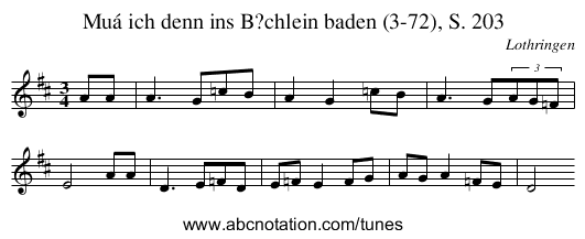 Muá ich denn ins B?chlein baden (3-72), S. 203 - staff notation