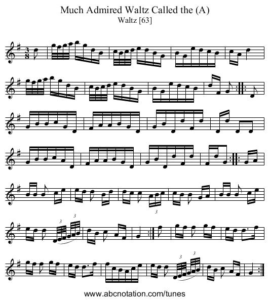 Much Admired Waltz Called the (A) - staff notation