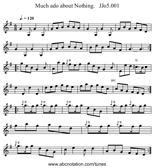 Much ado about Nothing.   JJo5.001 - staff notation