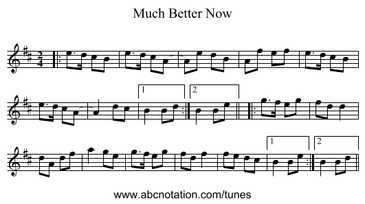 Much Better Now - staff notation