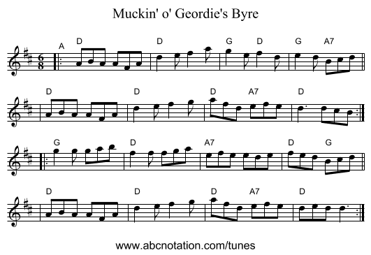 Muckin' o' Geordie's Byre - staff notation