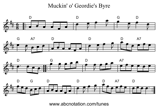 Muckin' o' Geordie's Byre - staff notation