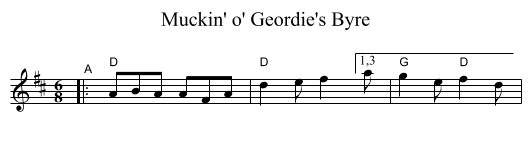 Muckin' o' Geordie's Byre - staff notation