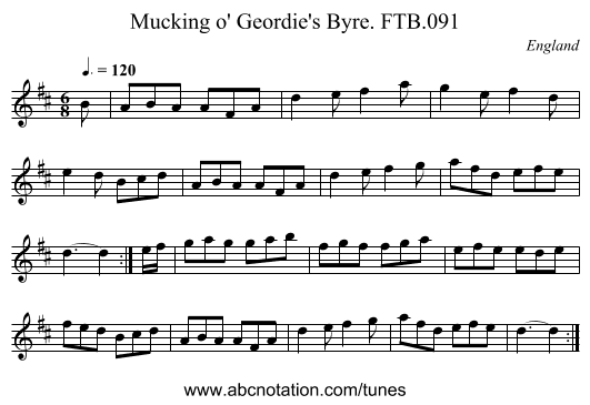Mucking o' Geordie's Byre. FTB.091 - staff notation