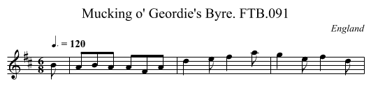 Mucking o' Geordie's Byre. FTB.091 - staff notation