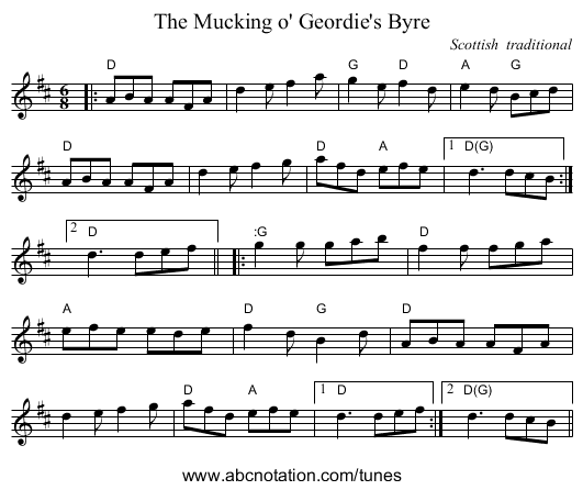 Mucking o' Geordie's Byre, The - staff notation