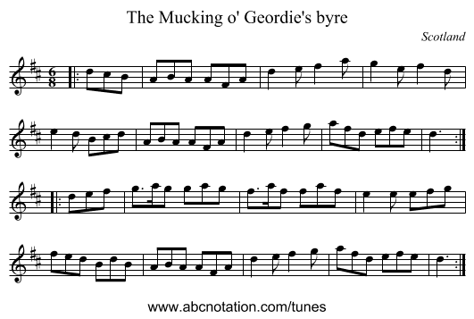Mucking o' Geordie's byre, The - staff notation