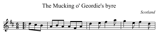 Mucking o' Geordie's byre, The - staff notation