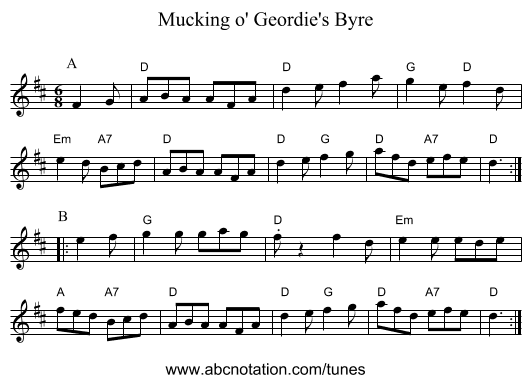 Mucking o' Geordie's Byre - staff notation
