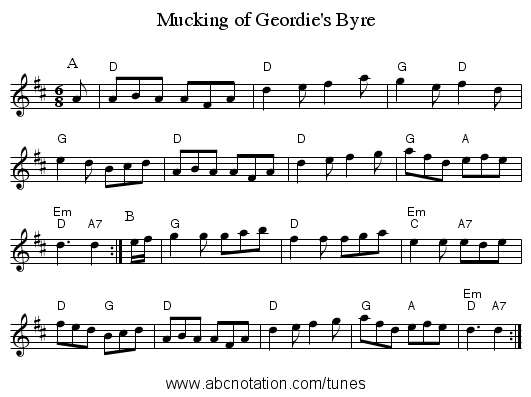 Mucking of Geordie's Byre - staff notation
