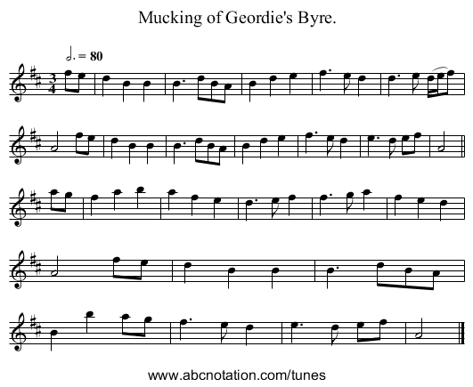 Mucking of Geordie's Byre. - staff notation