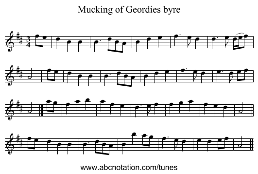 Mucking of Geordies byre - staff notation