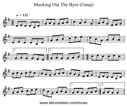 Mucking Out The Byre (Gmaj) - staff notation