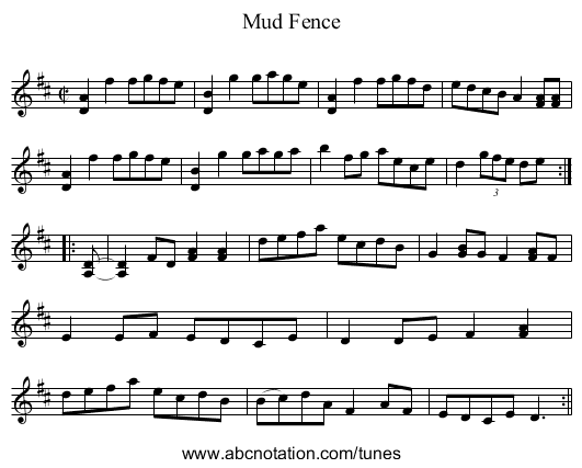 Mud Fence - staff notation